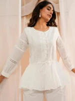 White Cotton A-Line Kurti